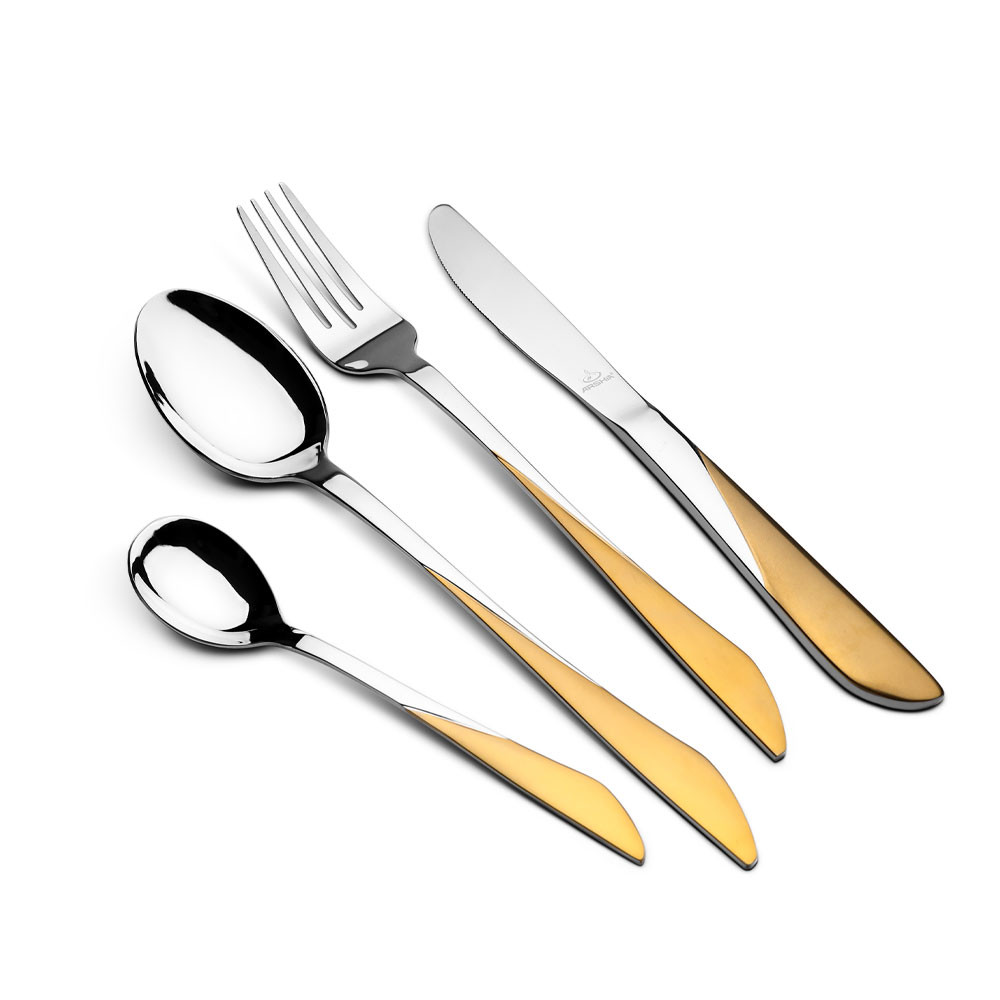 Arshia Premium Cutlery Set with Stand Gold and Silver 24pcs