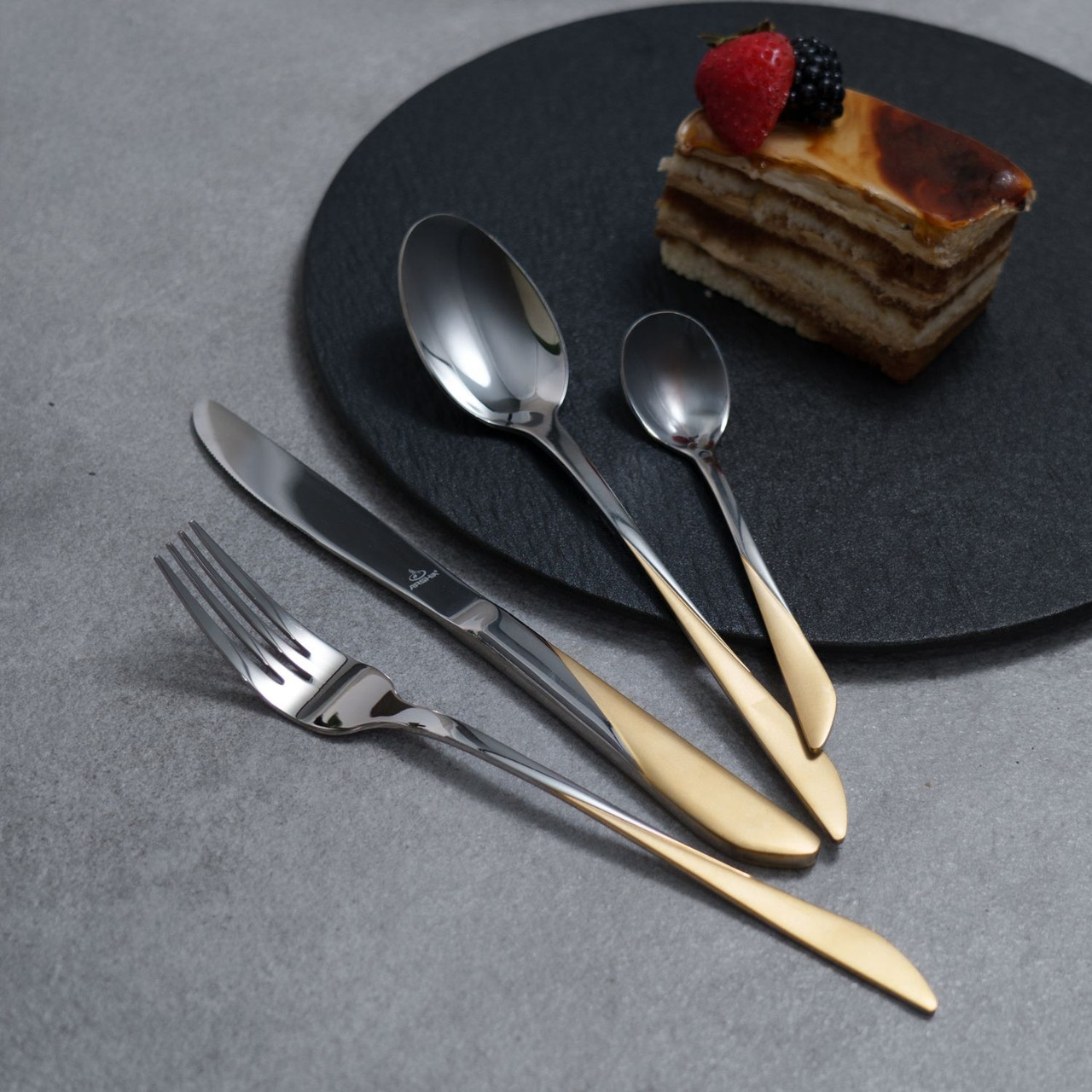 Arshia Premium Cutlery Set with Stand Gold and Silver 24pcs