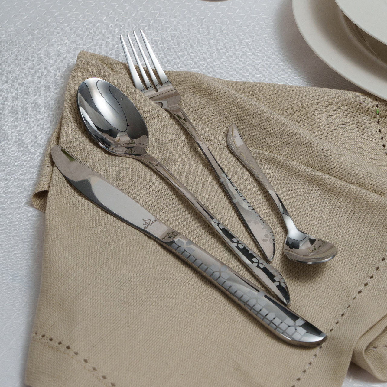 Arshia 24-piece Silver Cutlery Set with Stand