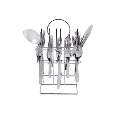 Arshia Cutlery Set with stand 38pcs Gold & Silver