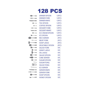 Arshia Cutlery Set 128pc Silver TM259S