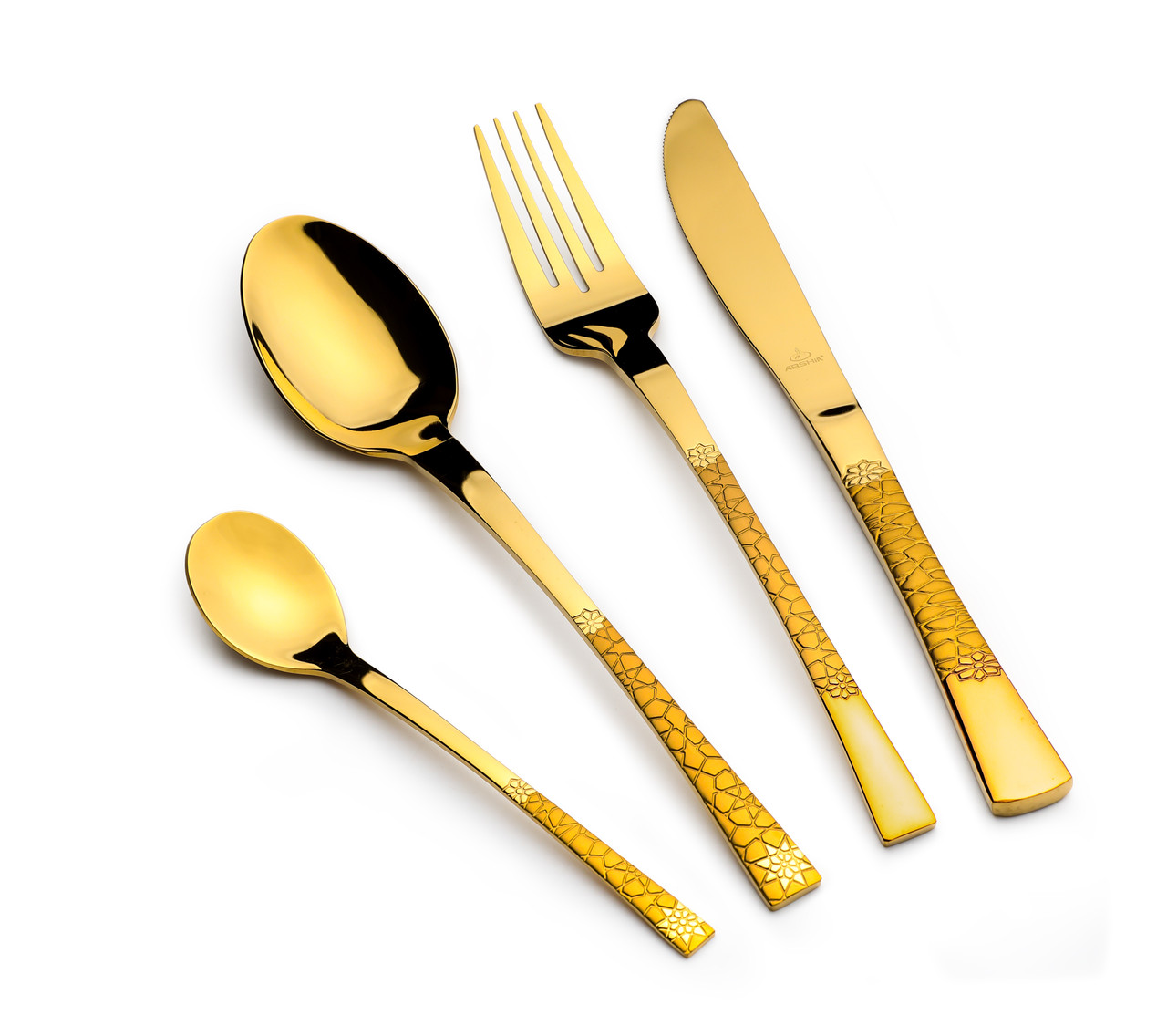 Arshia Stainless Steel Cutlery Set with Wooden Drawer 86Pcs Gold