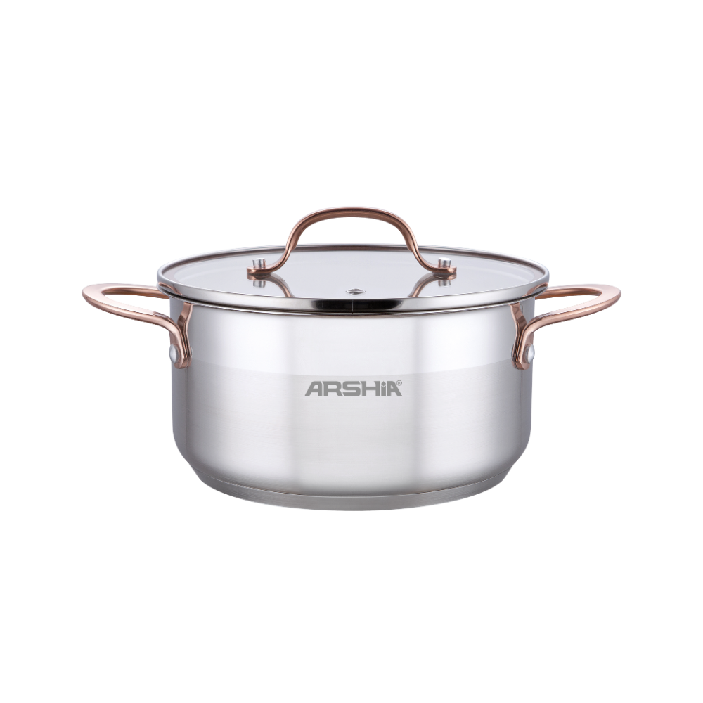 Arshia Stainless Steel Casserole with 2Lid 18cm Cooper