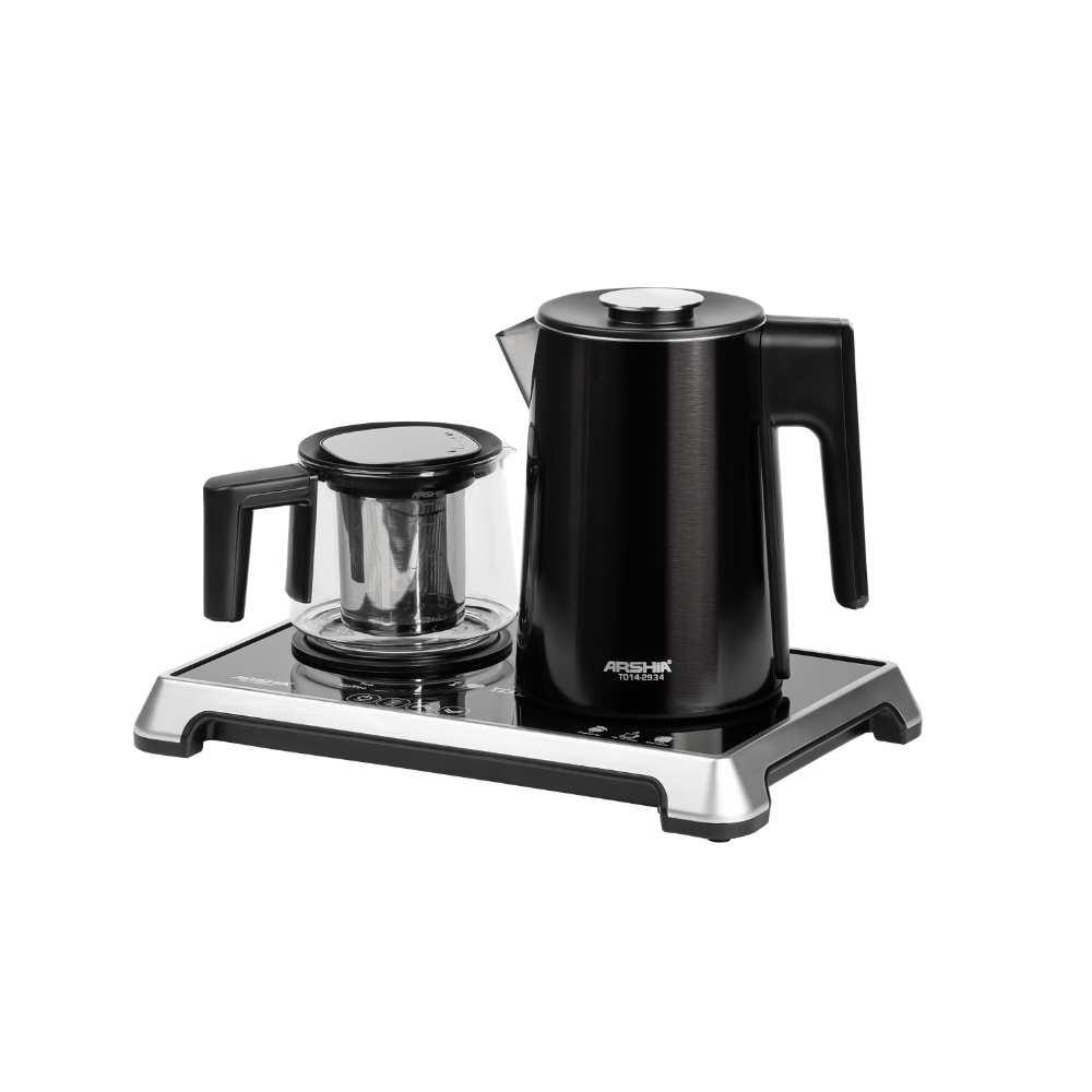 Arshia Stainless Steel 2 in 1 Electric Kettle with Tea Tray Black