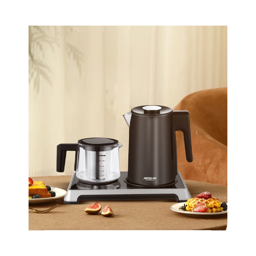 Arshia Stainless Steel 2 in 1 Electric Kettle with Tea Tray Black