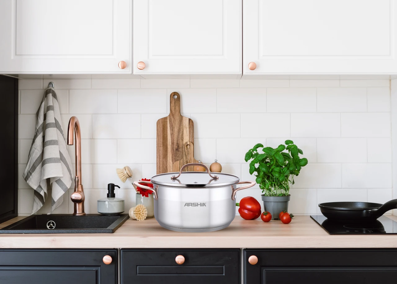Arshia Stainless Steel Casserole with 2Lid 28cm Cooper