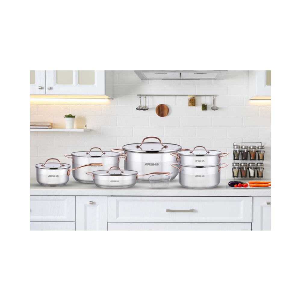 Arshia Double Lid Stainless Steel Set 12pcs cooper