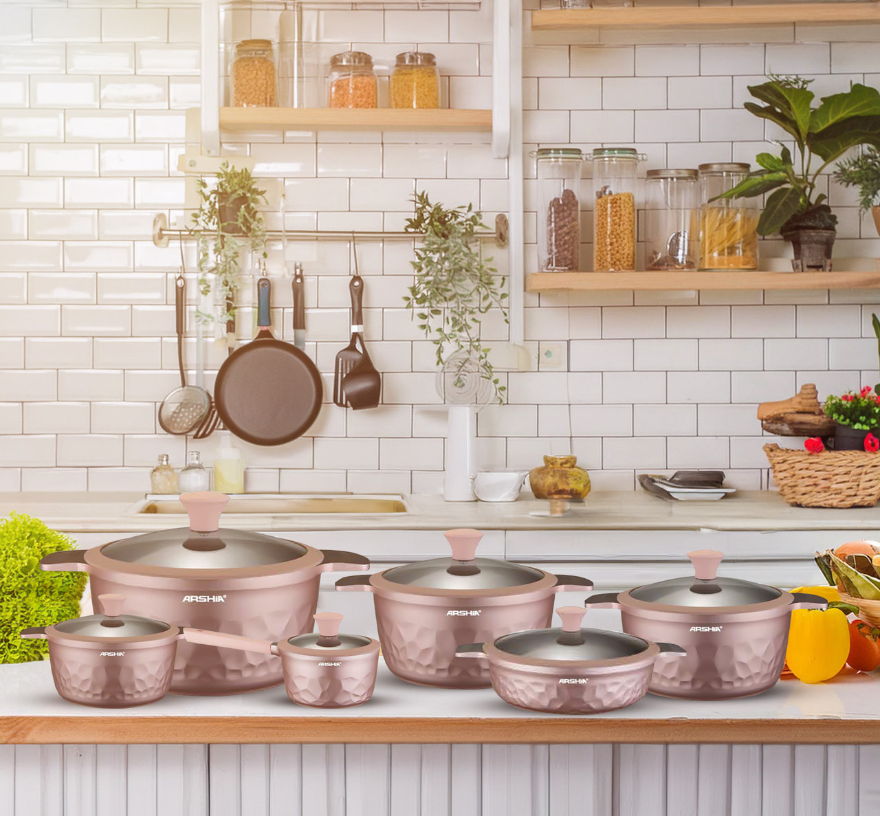 Arshia 12-piece Pink Diamond Cookware Set
