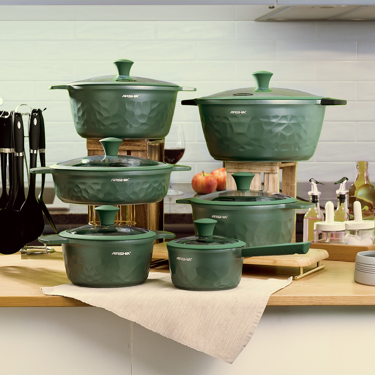 Arshia 12-piece Green Diamond Cookware Set