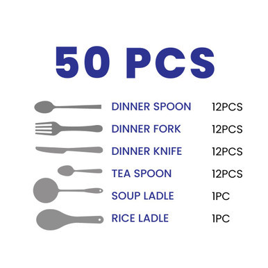 Arshia Premium Stainless Steel Cutlery Sets 50pcs Gold