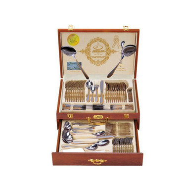 Arshia Wooden Case  Stainless Steel  Cutlery Set 133pcs Gold & Silver