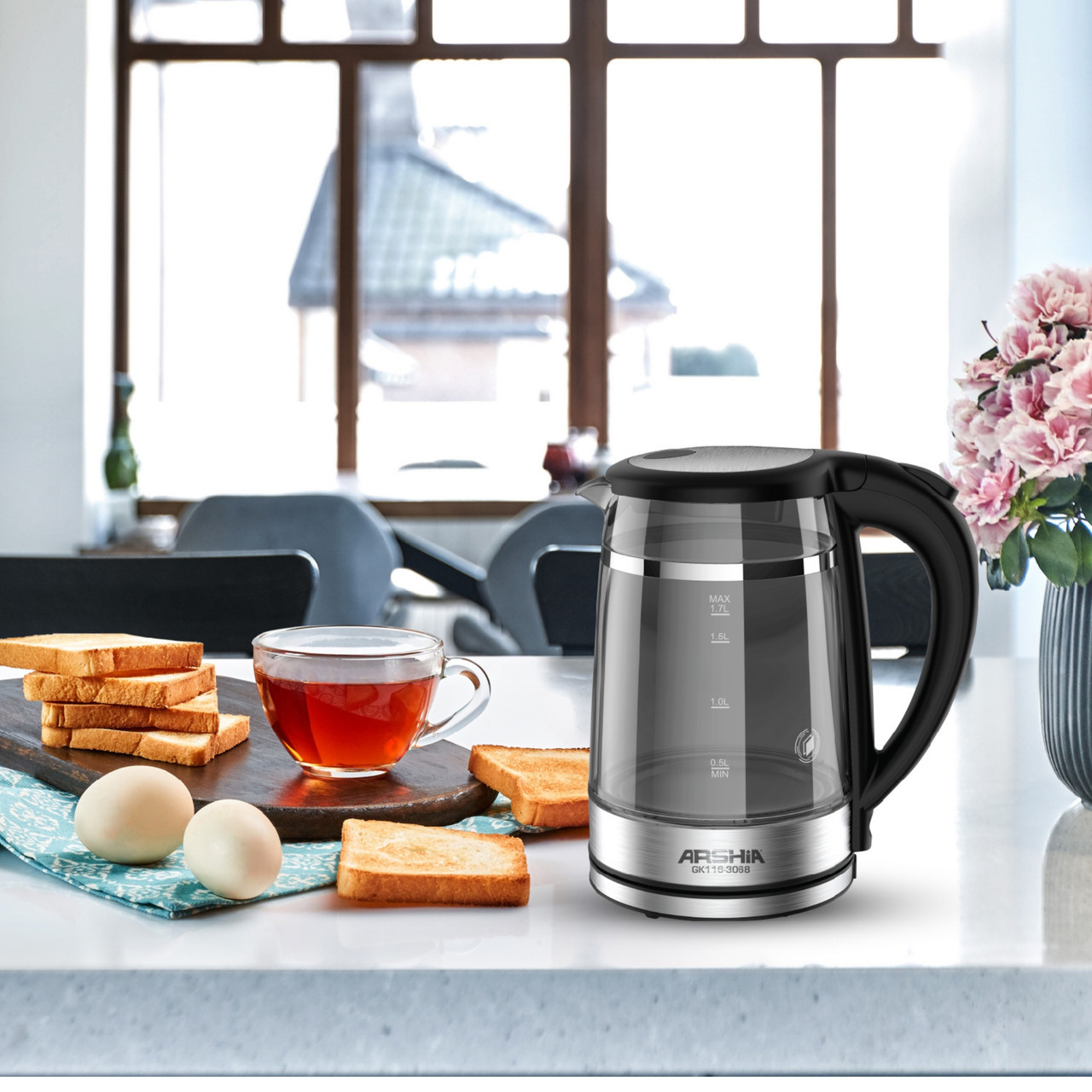 Arshia Double Layered Glass Kettle 1.7L