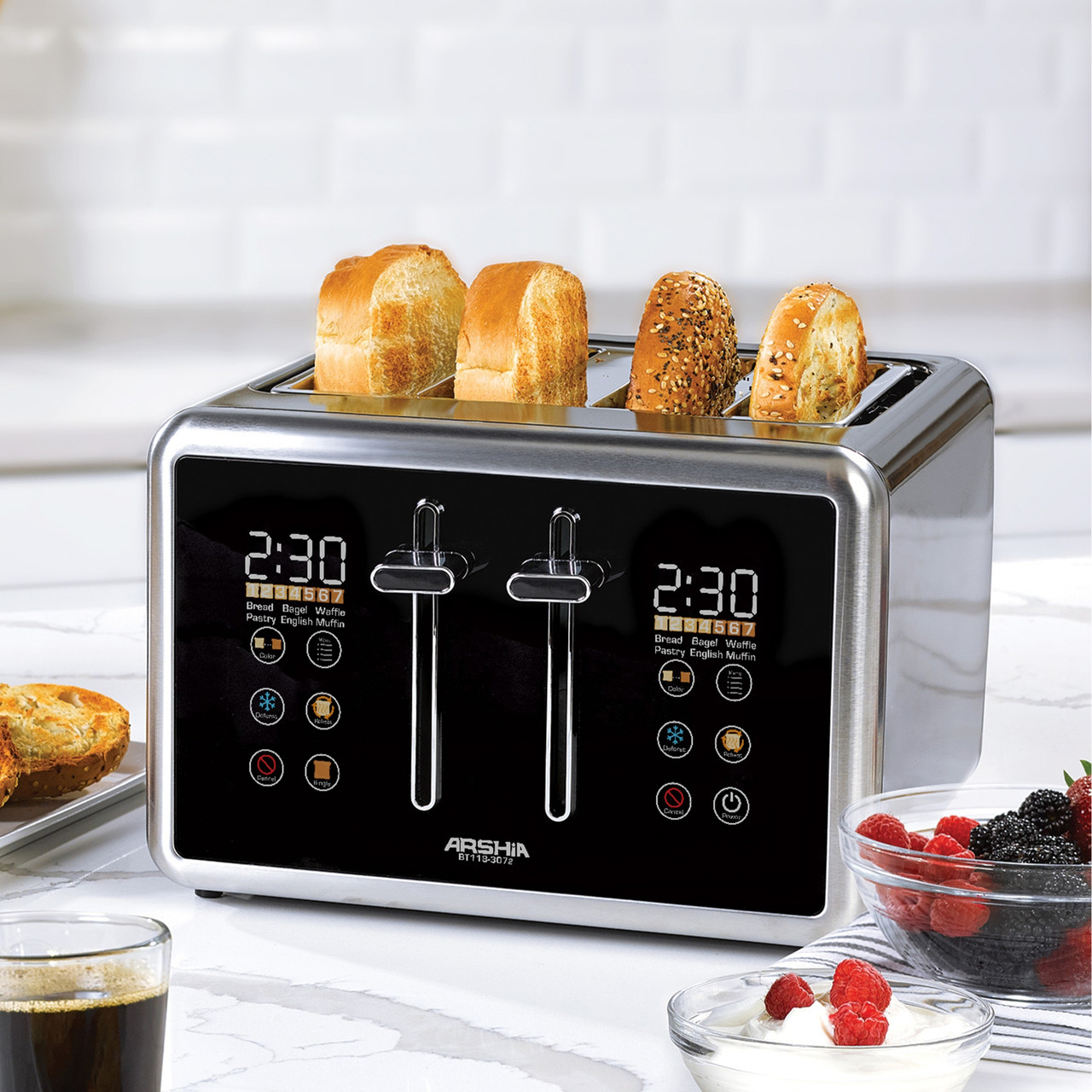 Arshia 4 Slice Digital Bread Toaster Black