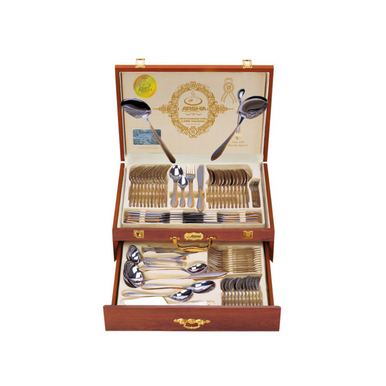 Arshia Wooden Case Stainless Steel Cutlery Set 133pcs Gold & Silver TM1401G