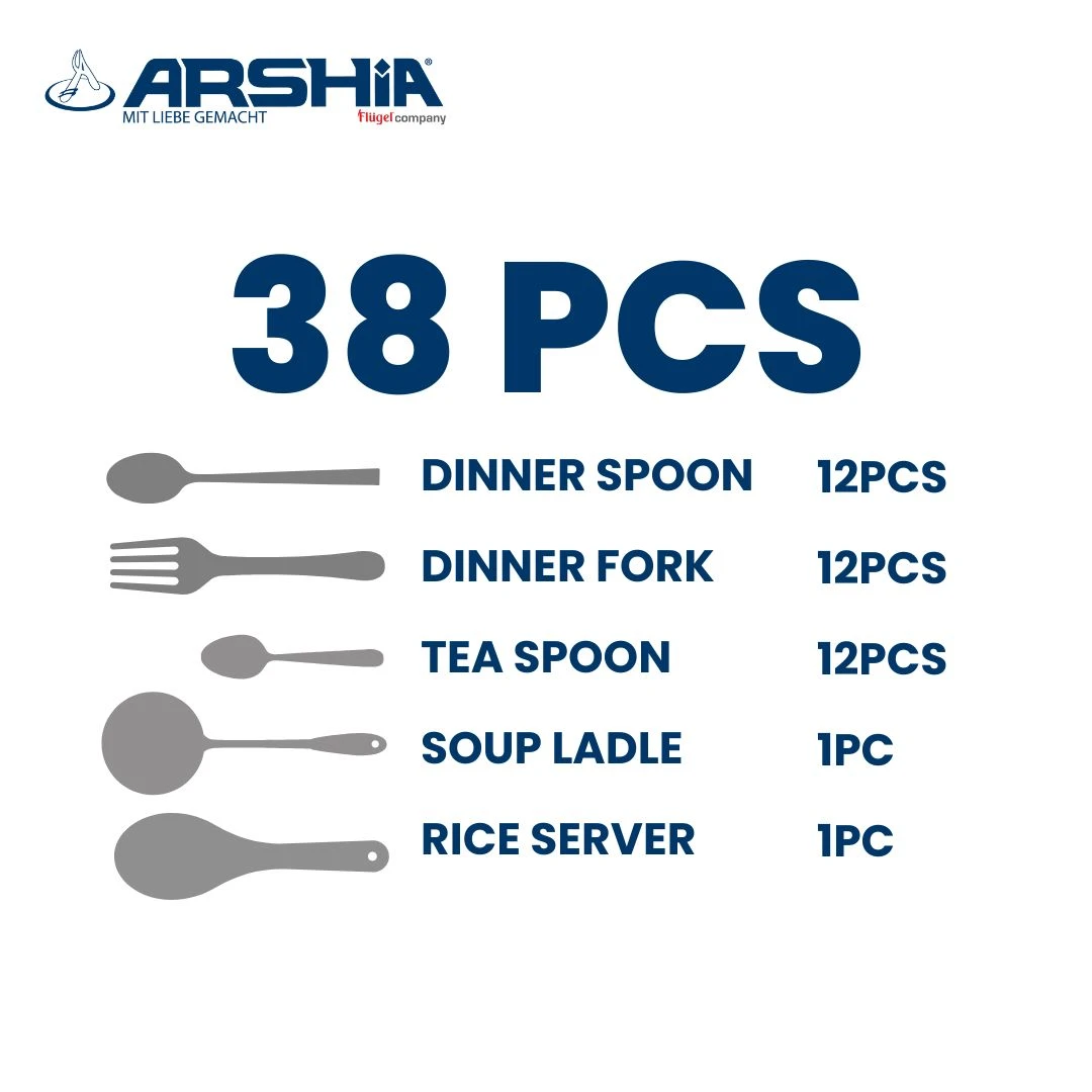 Arshia Stainless Steel Cutlery Sets 38pcs Silver