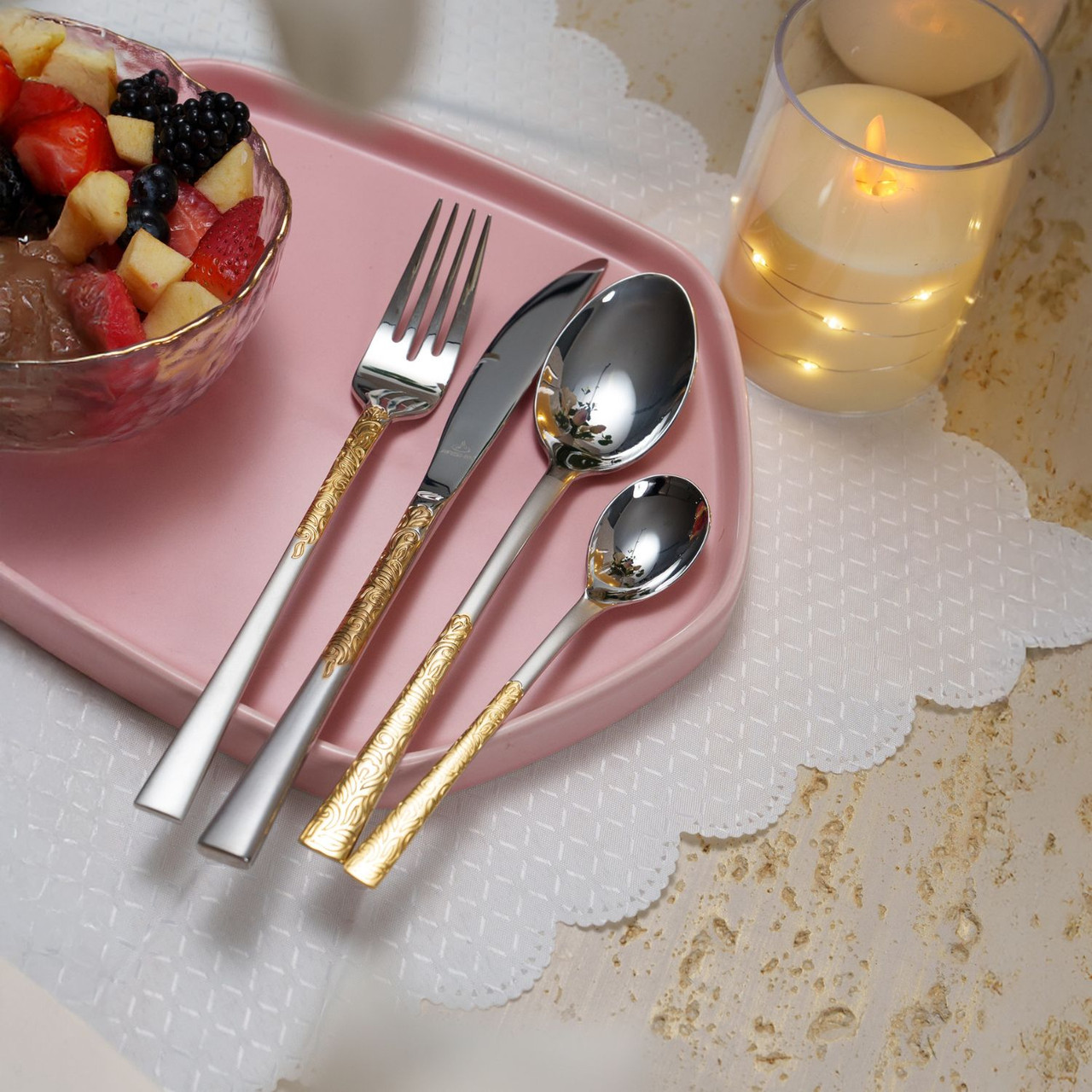 Arshia Stainless Steel Cutlery Sets 50pcs Gold & Silver