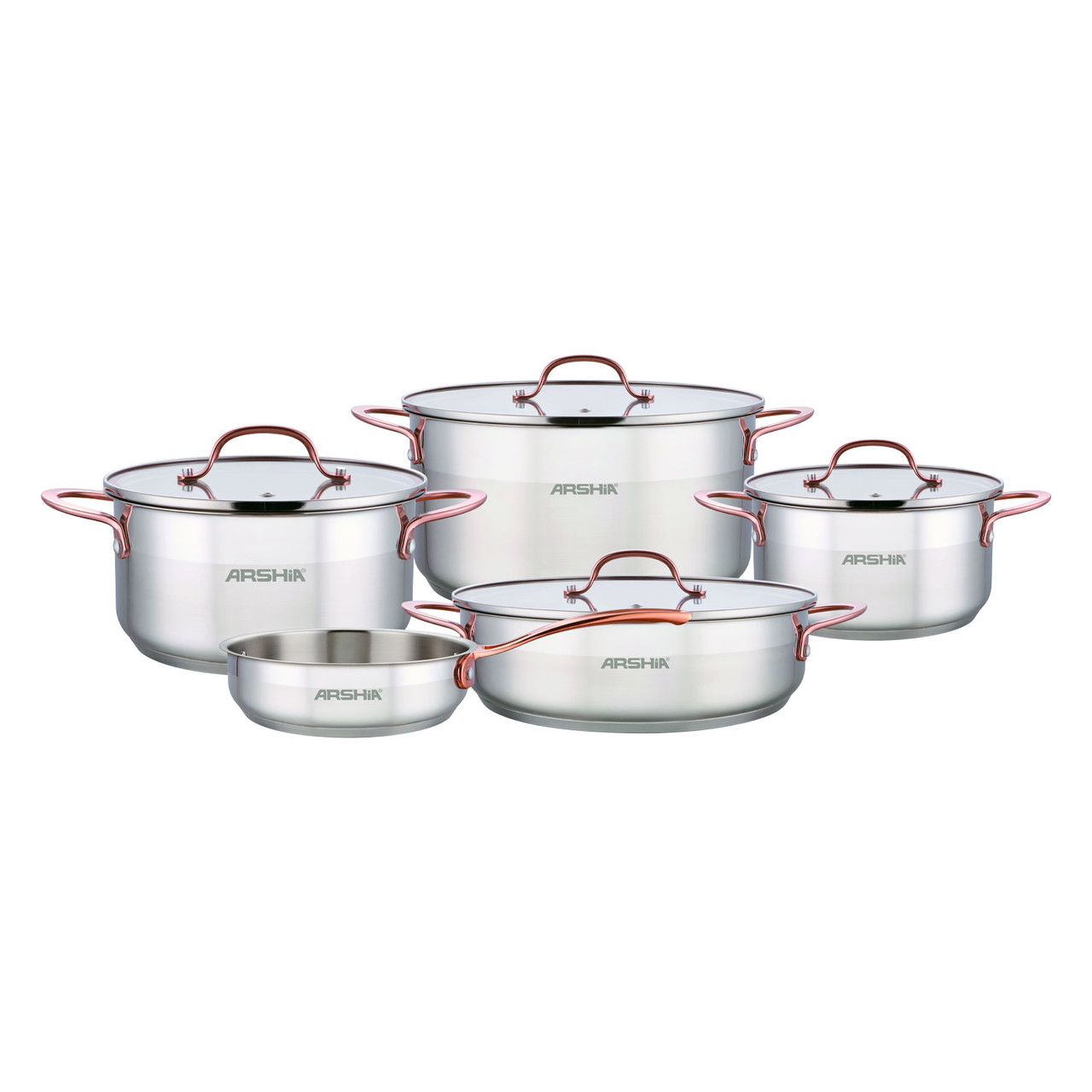 Arshia 9-piece Stainless Steel Cookware Set with Copper Handle