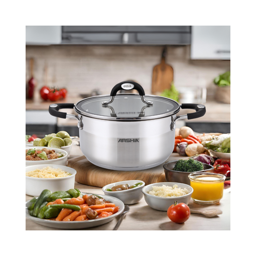 Arshia Stainless Steel Casserole with 2 lids 20cm