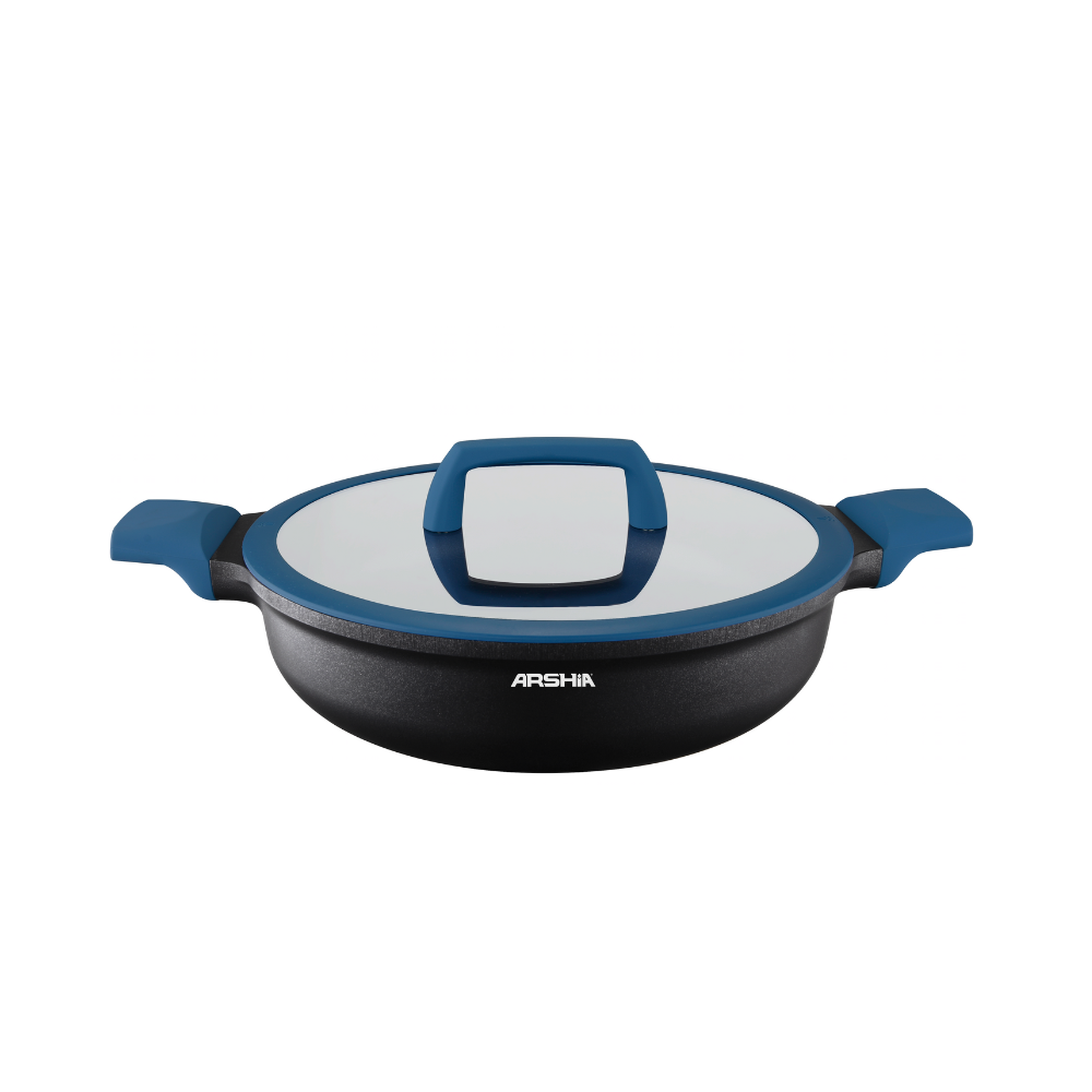 Arshia 28cm Shallow Pan with Blue Lid