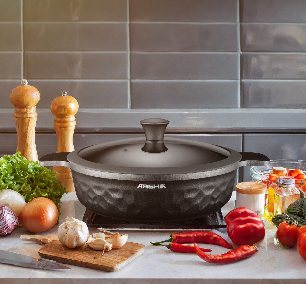 Arshia die-casting Shallow Pan & Lid  28cm