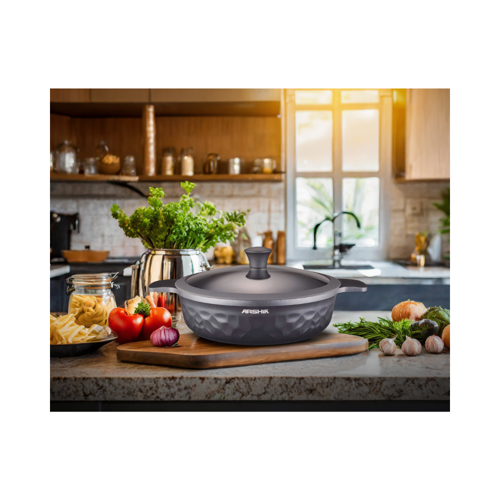 Arshia Die-casting Fry Pan with Double Handle with Lid 32cm