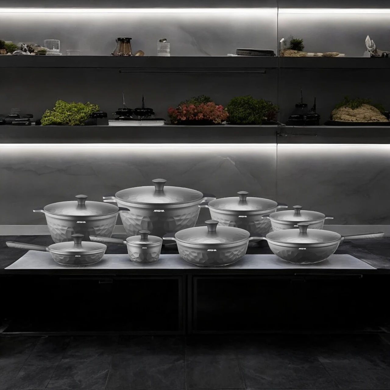 Arshia 16-piece Gray Diamond Cookware Set