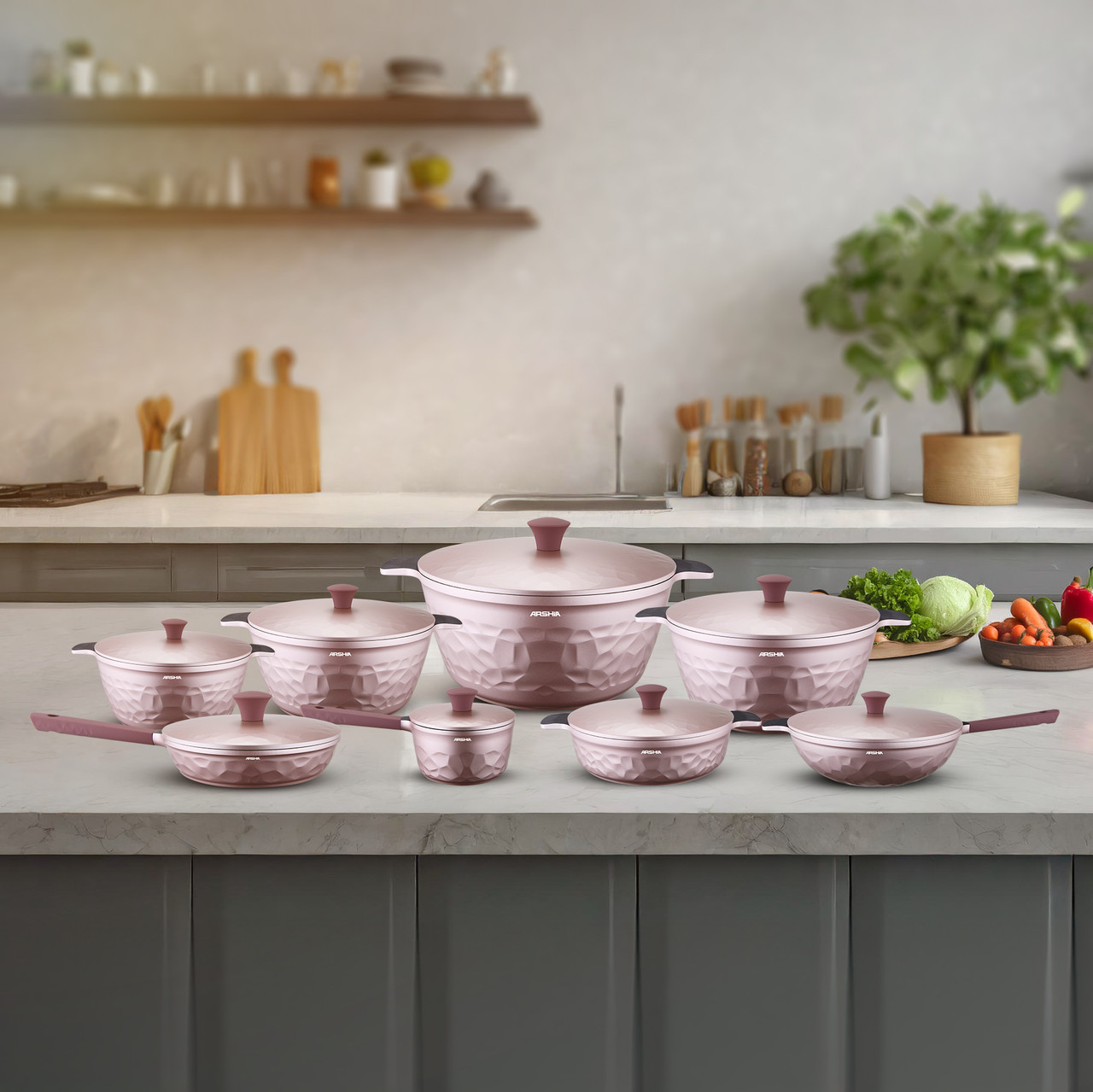 Arshia 16-piece Pink Diamond Cookware Set