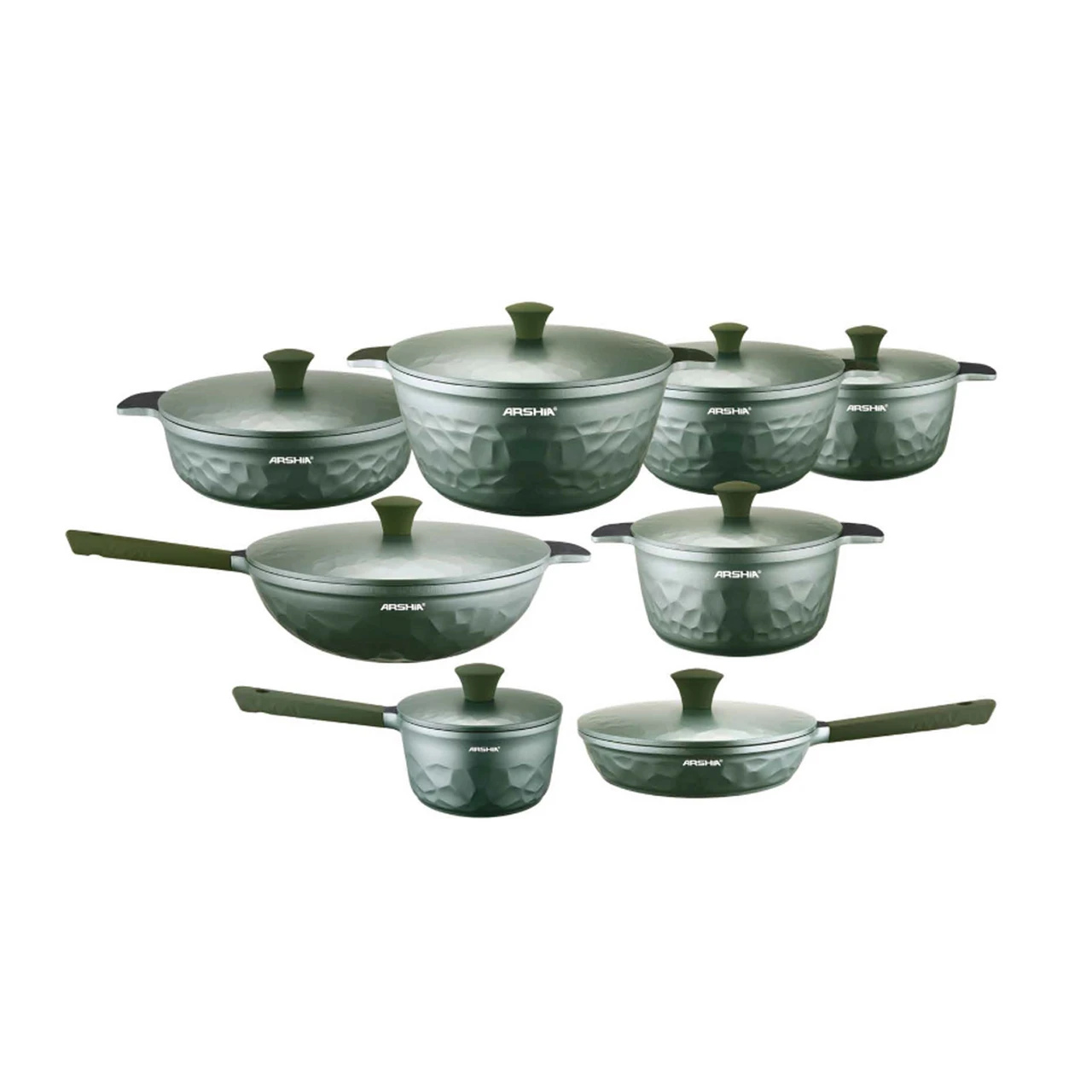 Arshia 16-Piece Green Diamond Cookware Set