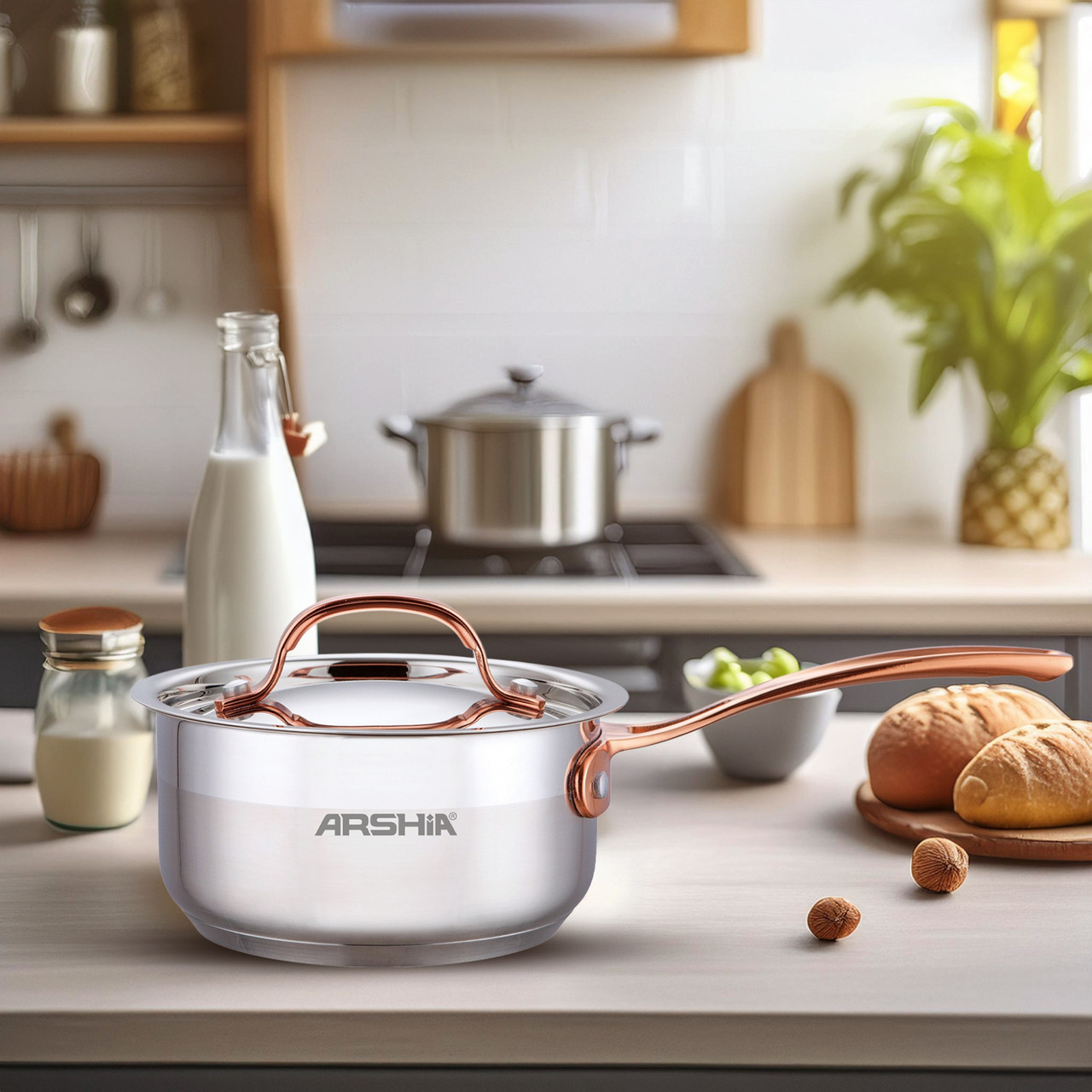 Arshia Stainless Steel Milk Pan With 2Lid 16cm