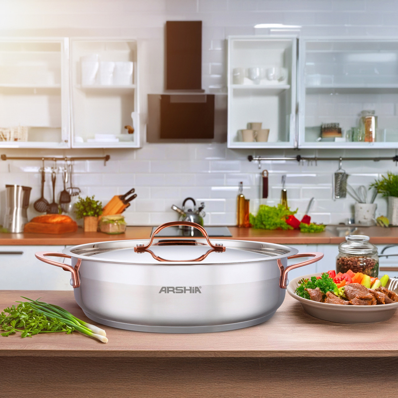 Arshia Stainless Steel Casserole With 2Lid 28cm
