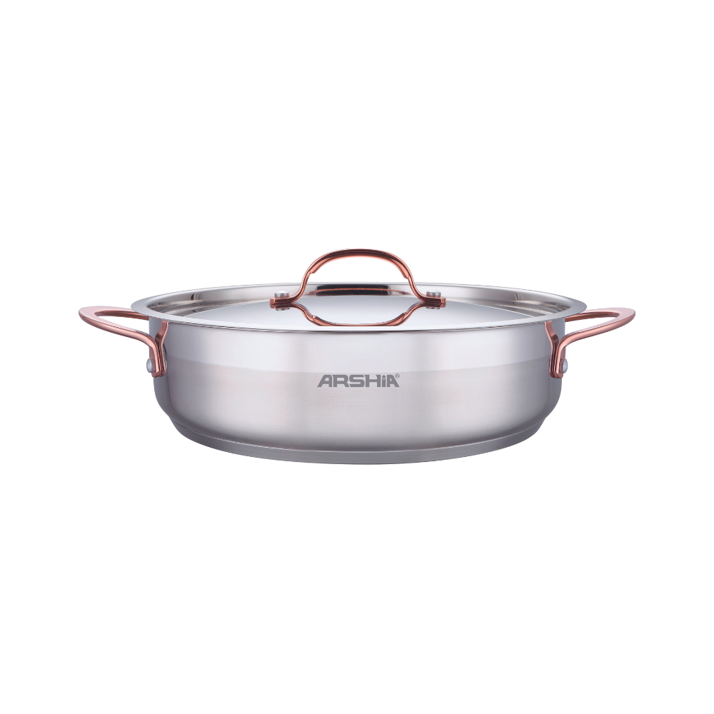 Arshia Stainless Steel Shallow Pan with 2 Lids 32cm