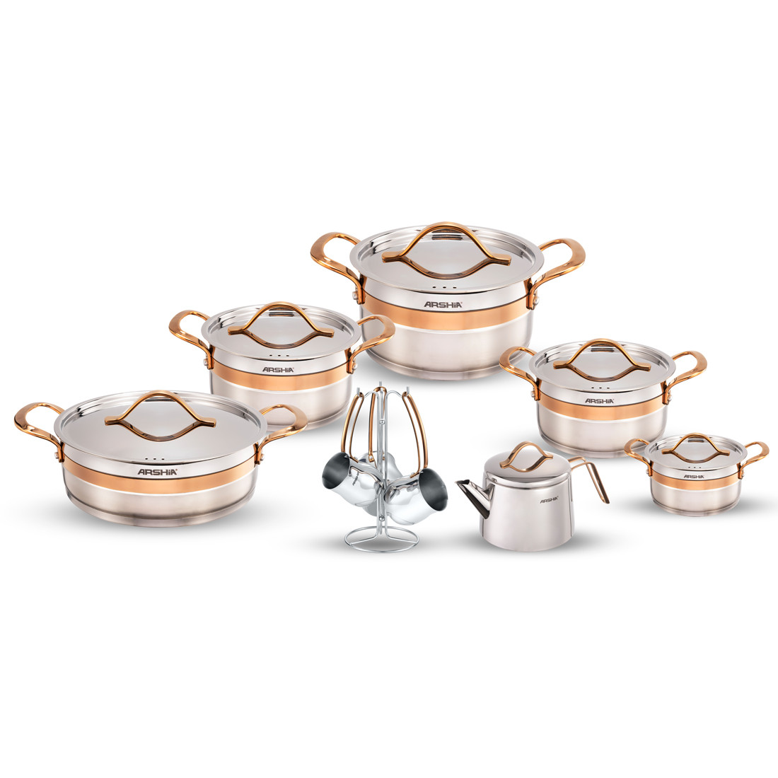 Arshia 16-piece Stainless Steel Cookware Set (Rose Gold)