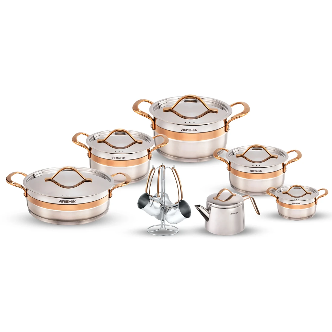 Arshia 16-piece Stainless Steel Cookware Set (Rose Gold)