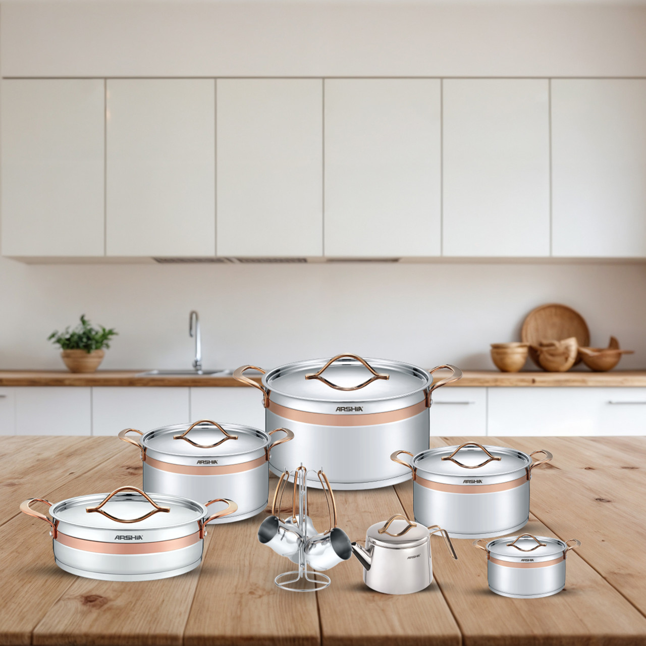 Arshia 16-piece Stainless Steel Cookware Set (Rose Gold)