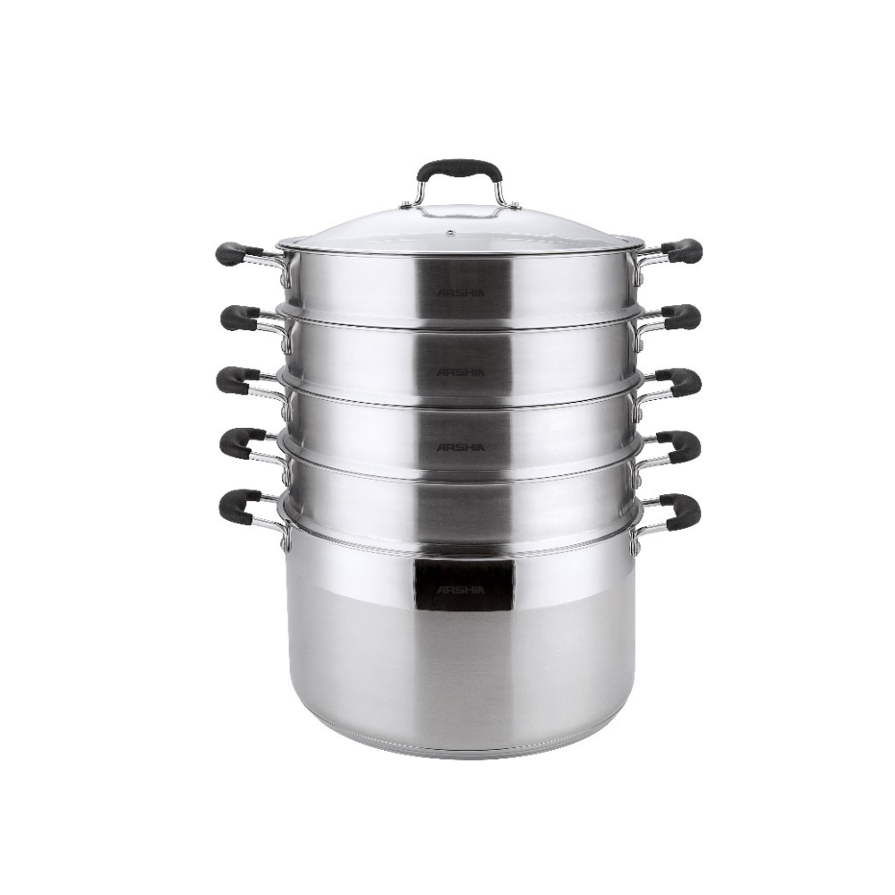 Arshia Stainless Steel Steamer Set with Glass Lid 30cm