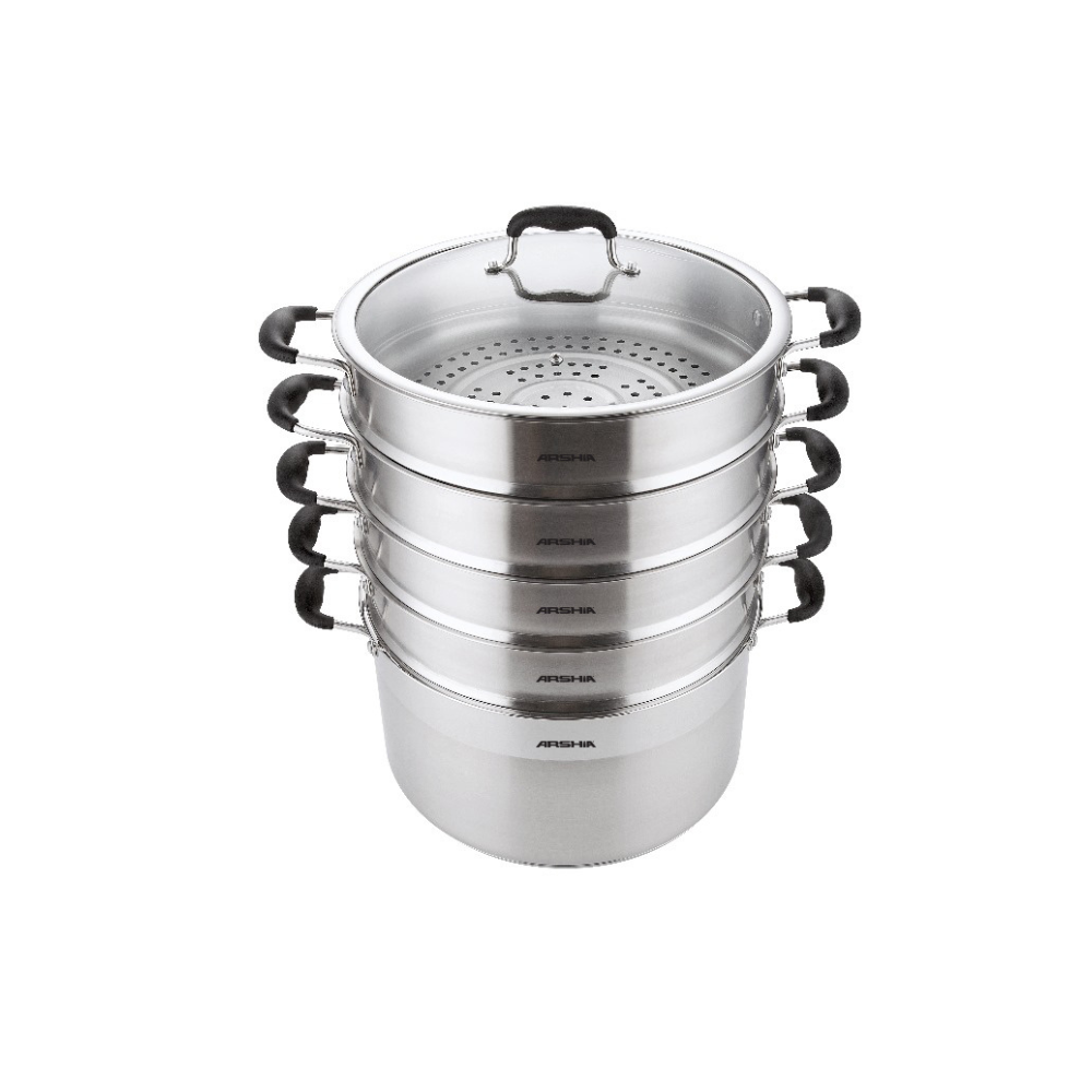 Arshia Stainless Steel Steamer Set with Glass Lid 30cm