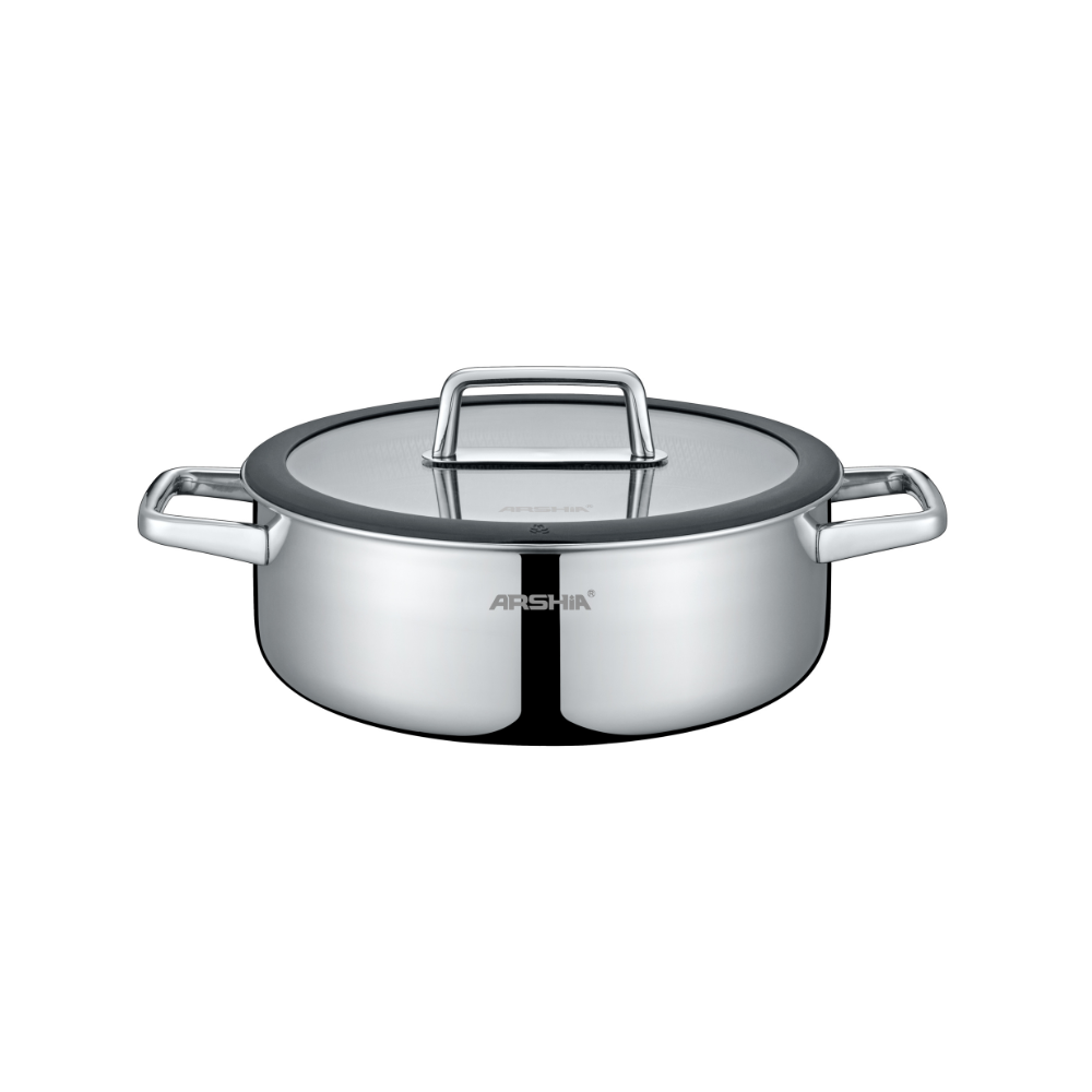 Arshia Triply Stainless Steel Shallow Pan with Lid 28cm