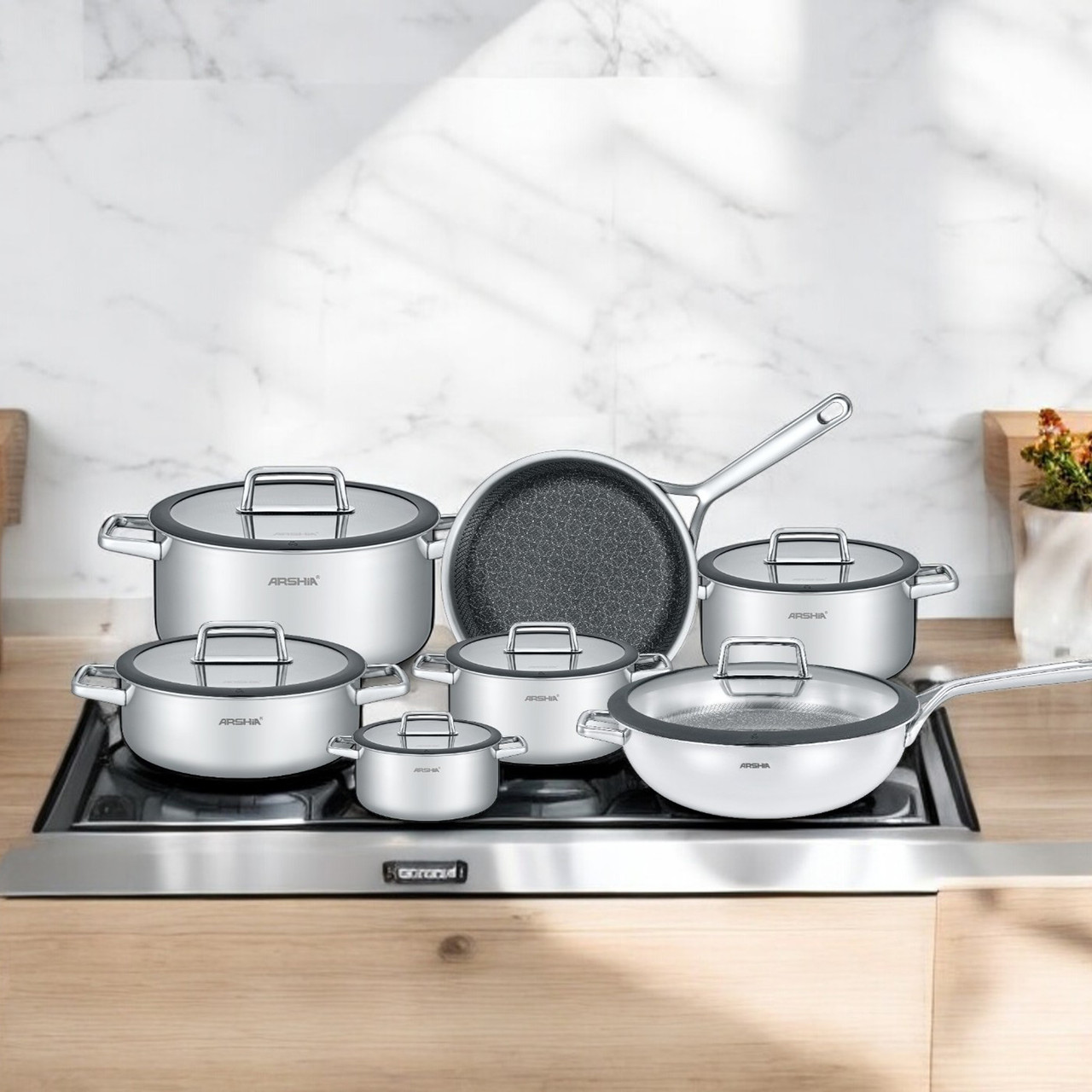 Arshia 13-piece Tri-Ply Stainless Steel Cookware Set