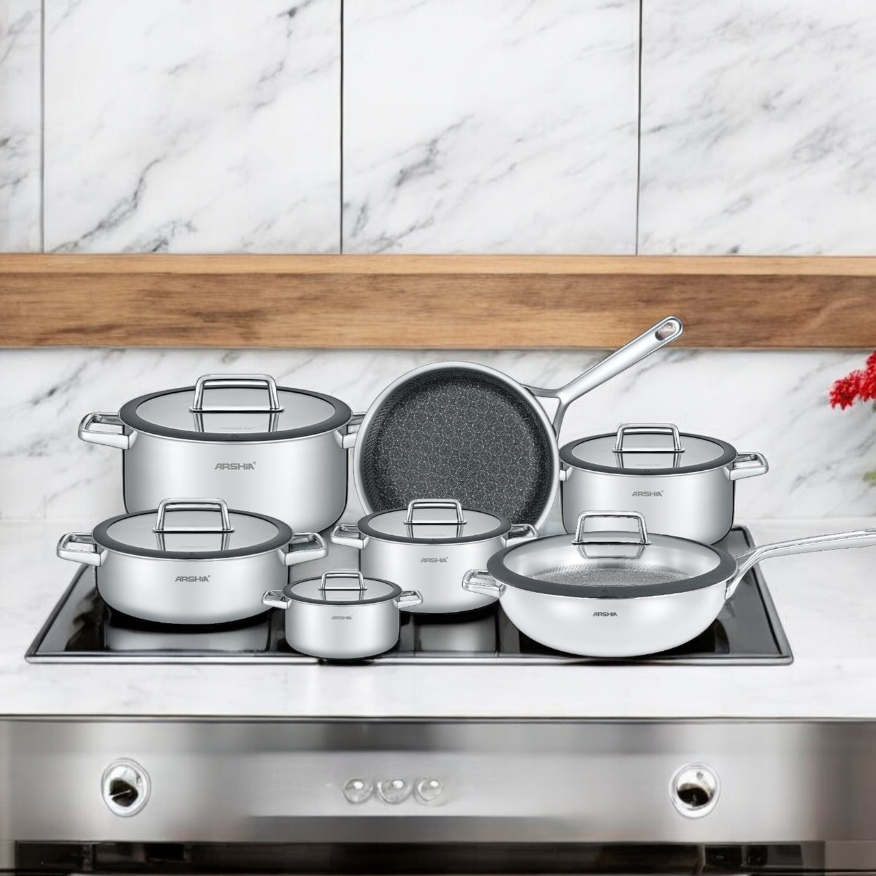 Arshia 13-piece Tri-Ply Stainless Steel Cookware Set