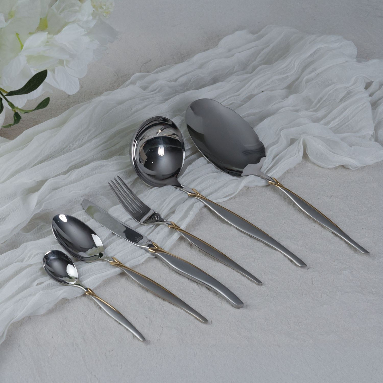 Arshia 48-piece Gold Silver Cutlery Set with Stand