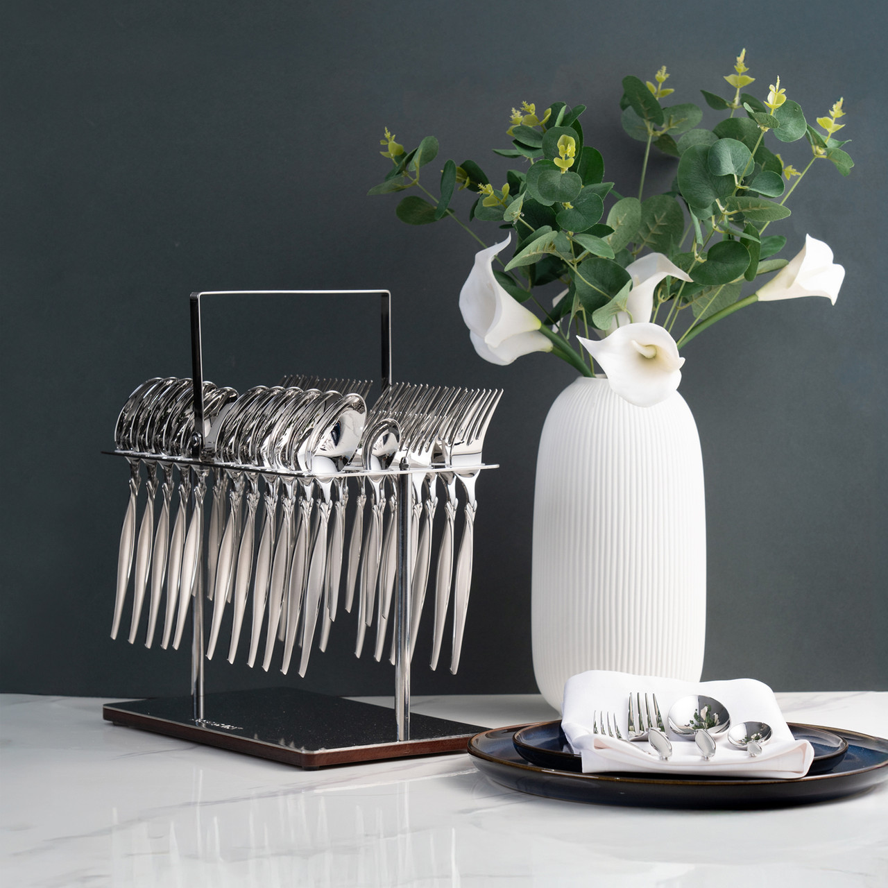 Arshia 48-piece  Silver Cutlery Set with Stand