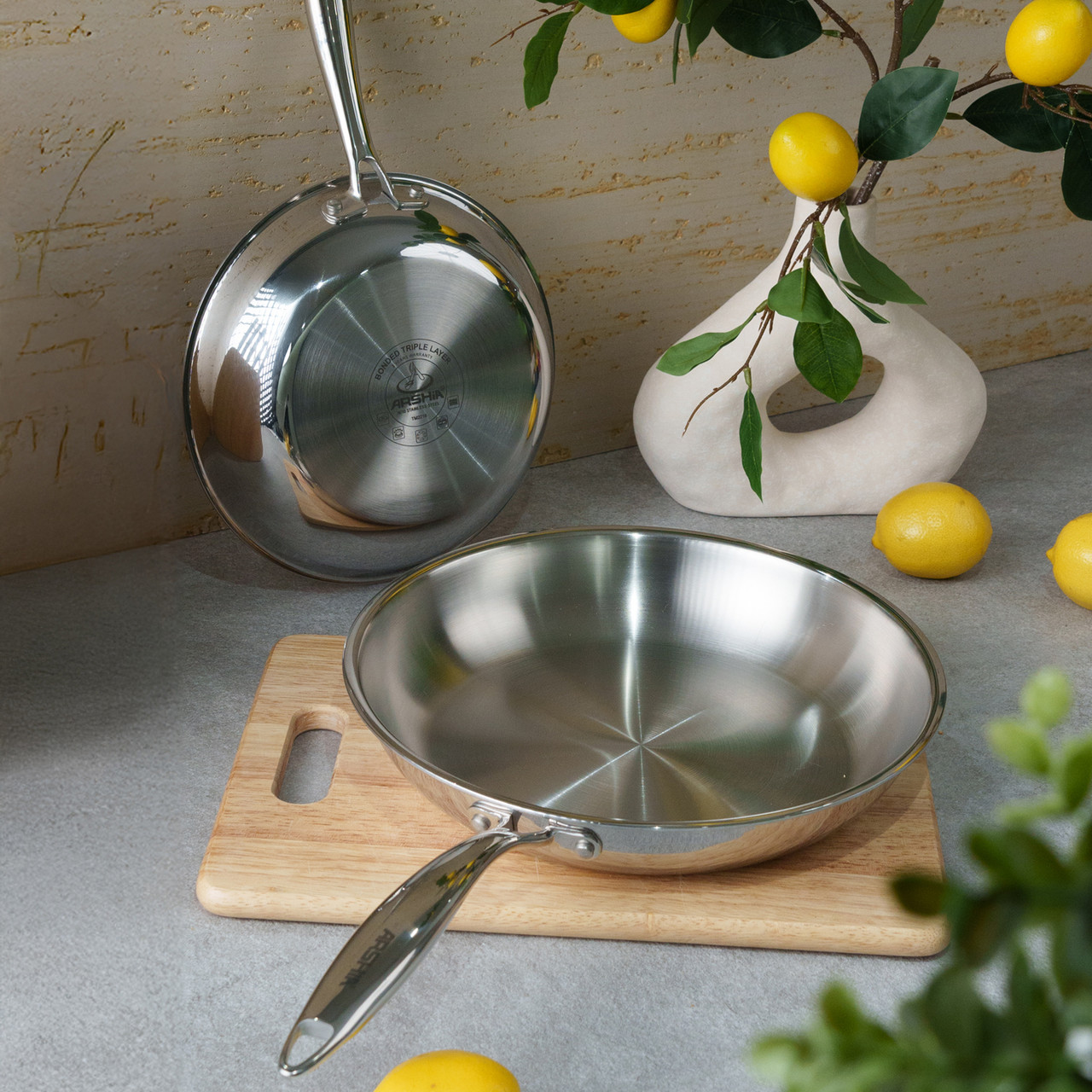 Arshia 20cm Tri-Ply Stainless Steel Fry Pan