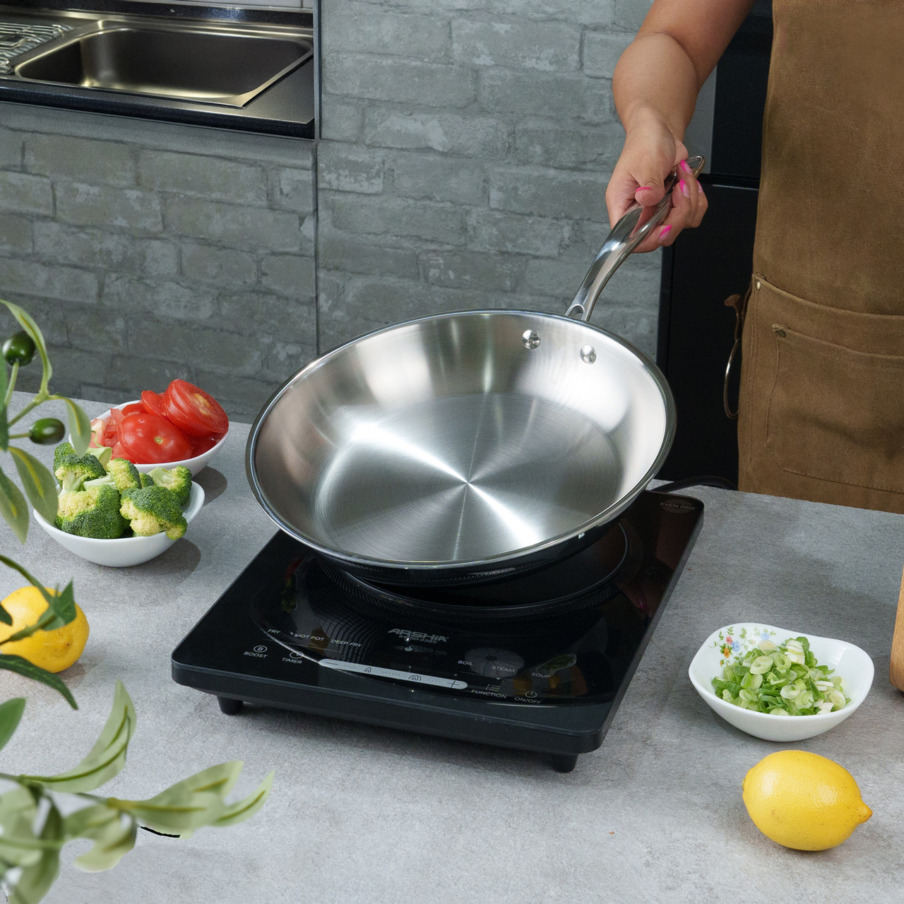 Arshia 28cm Tri-Ply Stainless Steel Fry Pan