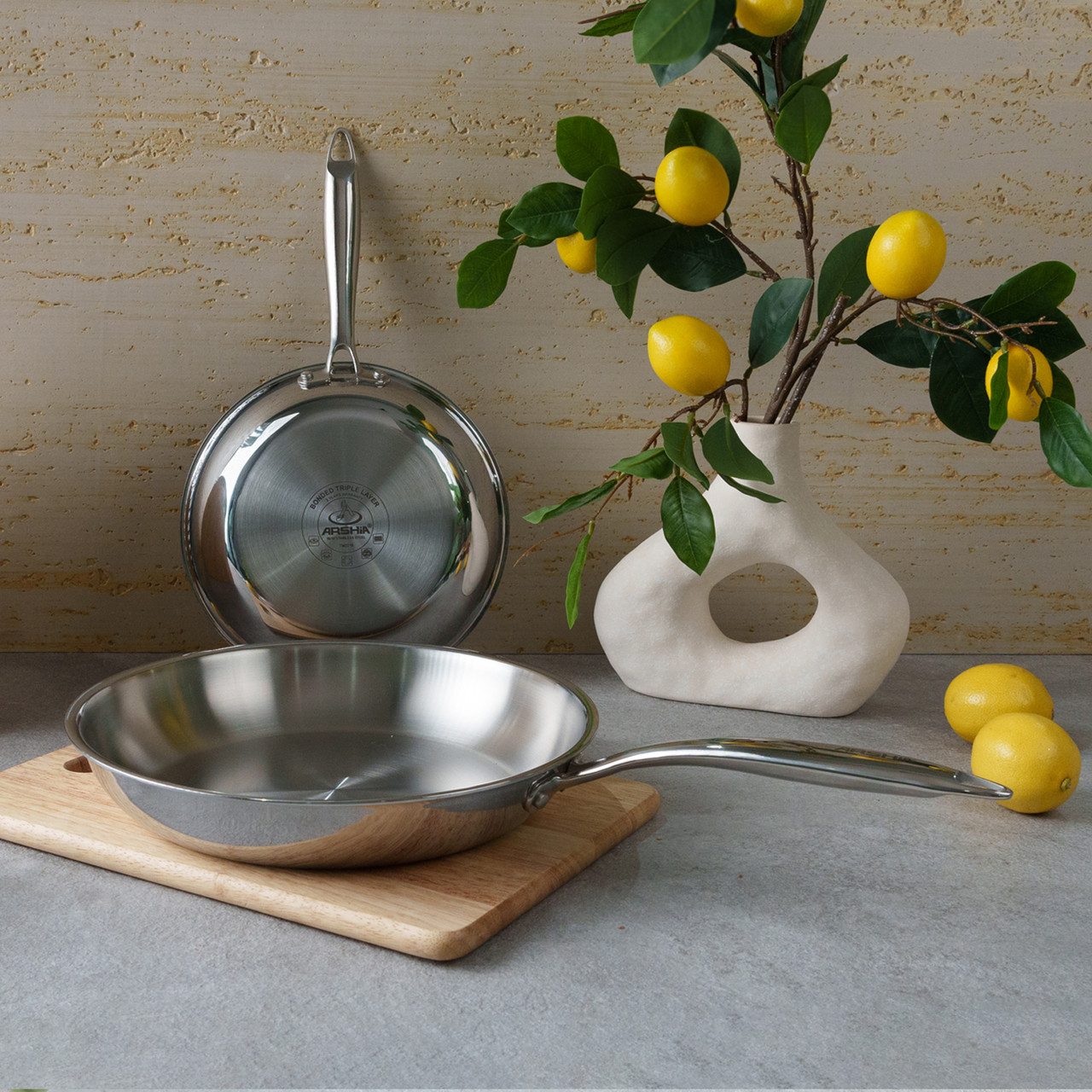 Arshia 30cm Tri-Ply Stainless Steel Fry Pan