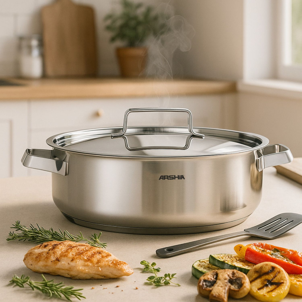 Arshia 26cm Stainless Steel Shallow Pan with  Lid