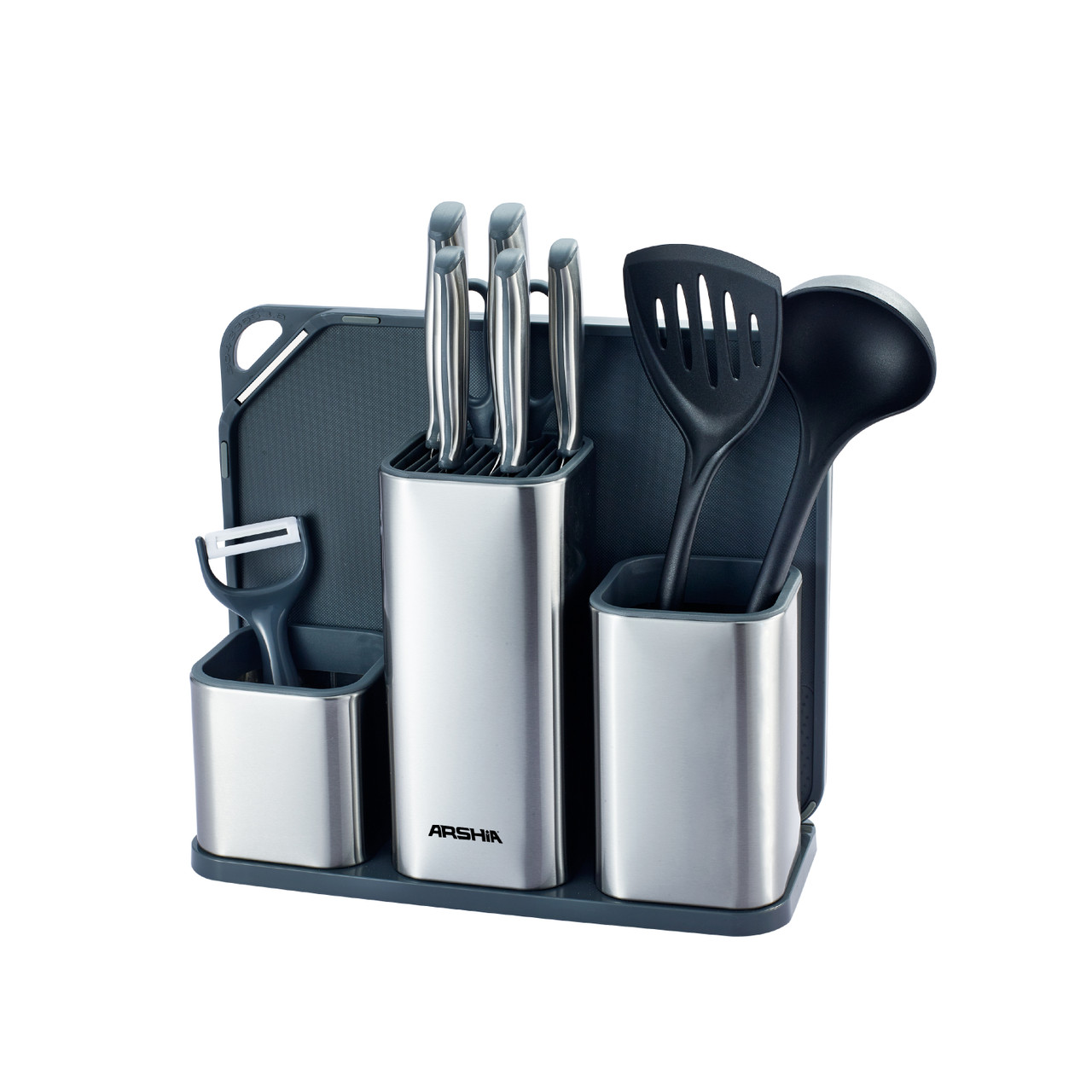 Arshia 11-piece Steel Knife Set with Cutting Board and Knife Stand