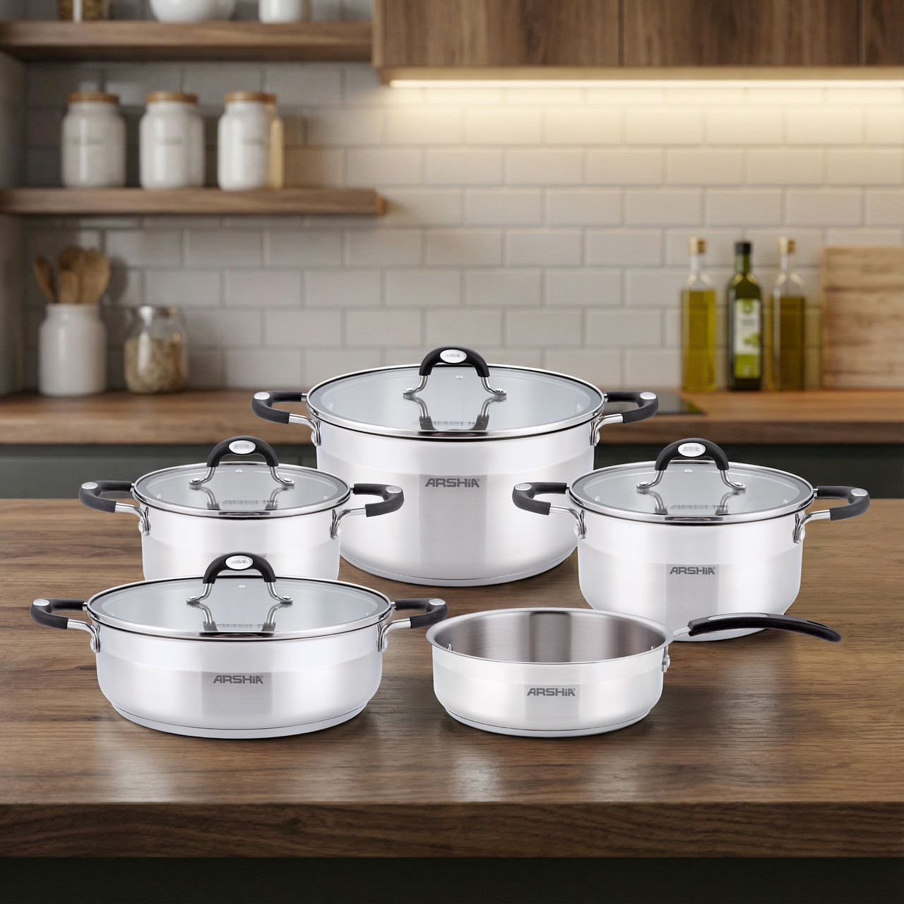Arshia 9-Piece Stainless Steel Cookware Set + 3 Extra Lids