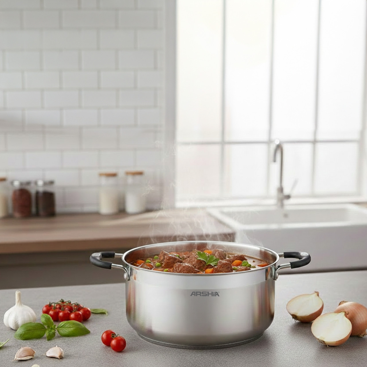 Arshia 9-Piece Stainless Steel Cookware Set + 3 Extra Lids