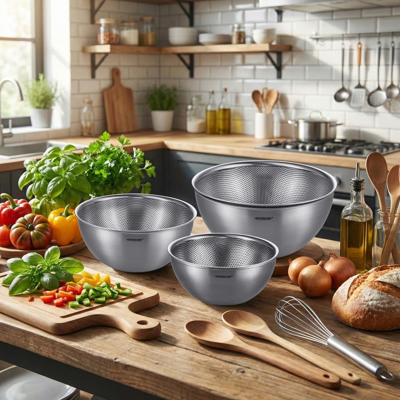 Arshia 6pcs Stainless Steel Colander with Mixing Bowl Set