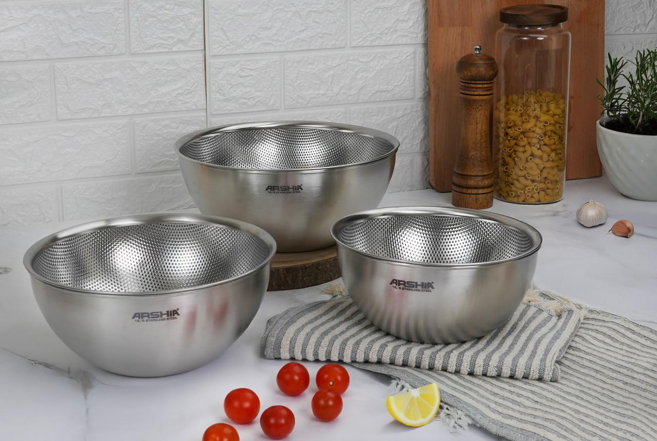 Arshia 6pcs Stainless Steel Colander with Mixing Bowl Set